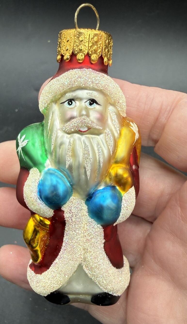 Unique Treasures Santa Hand Blown and Painted Crafted Glass Ornament -BG1